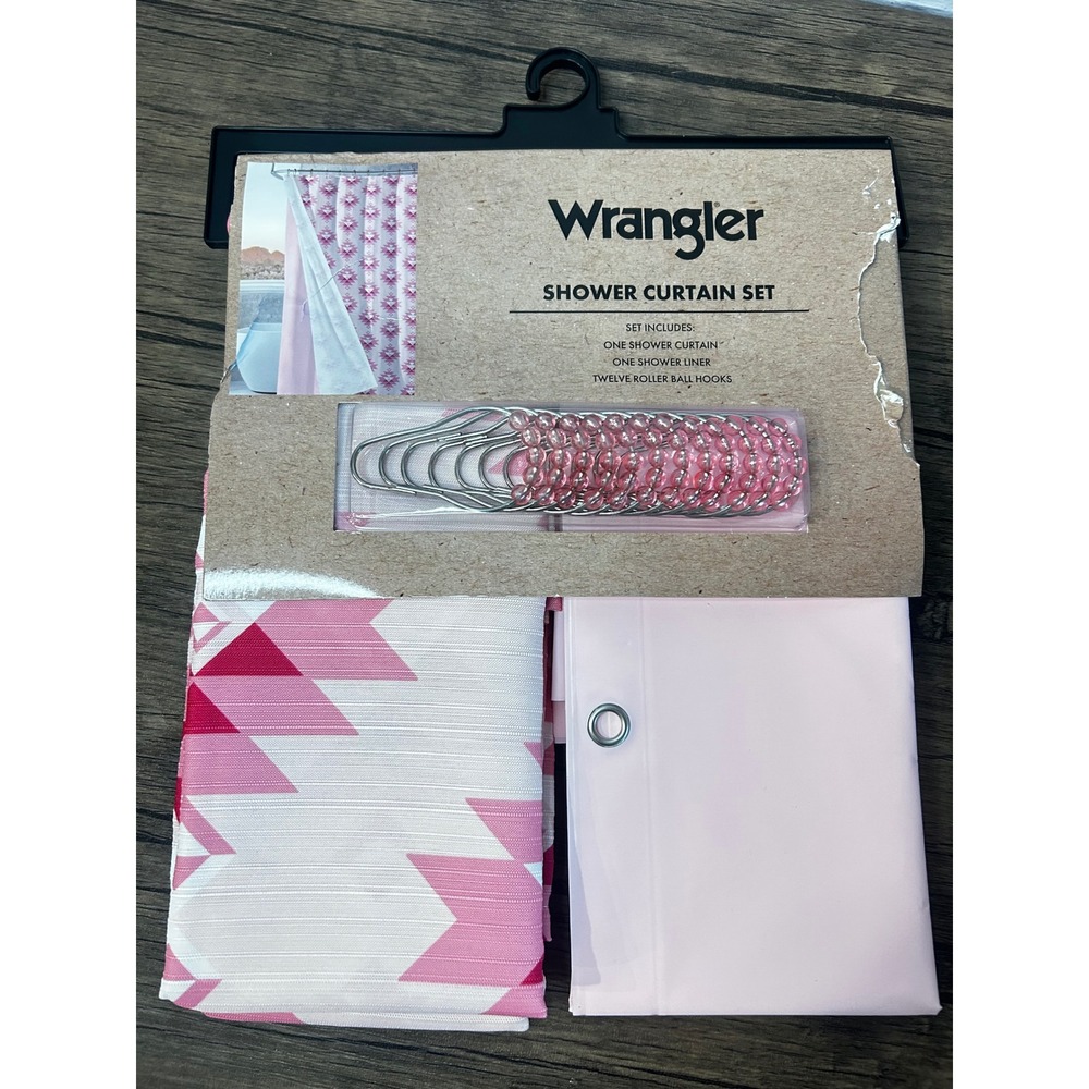 Wrangler Pink Aztec Shower Curtain Set 14pc Geometric Southwestern 72x72 NEW